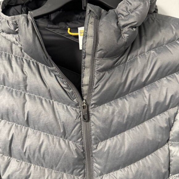 Lolë Gray Duck Down/Feather Quilted Lightweight Hooded Puffer Jacket Coat  L - Picture 3 of 9